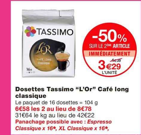 Promo Tassimo L or Dosettes Café Long Classique 50 Sur Le 2ème