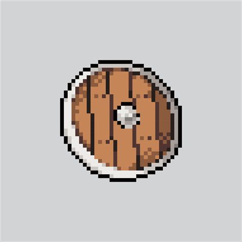 Pixel art illustration shield. Pixelated wooden shield. wood style shield icon pixelated for the ...