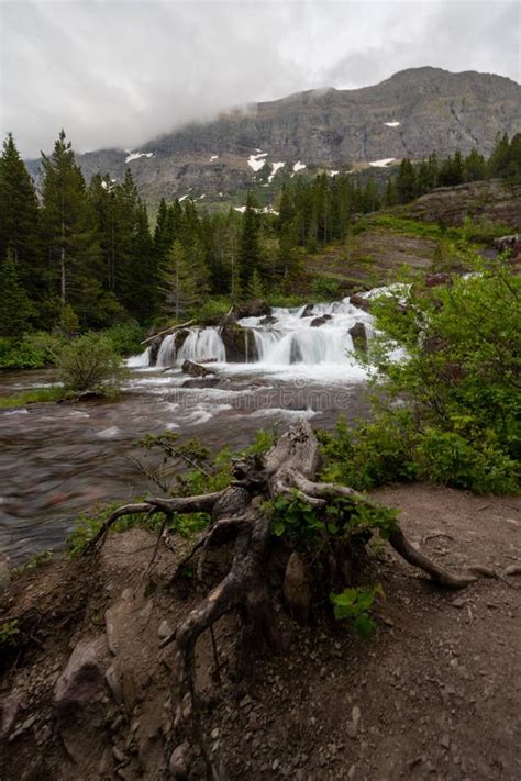 Redrock Falls Along Swiftcurrent Pass Hiking Trail In Glacier National