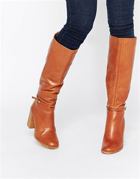 Lyst Carvela Kurt Geiger Winnie Tan Leather Knee Boots With Stacked