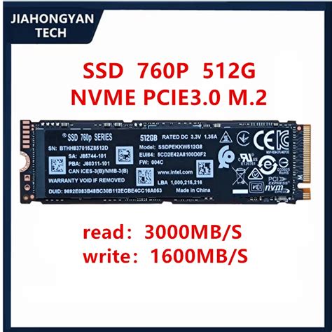 Оригинальный твердотельный накопитель Intel 760P 512G PCIe 3,0 M2 SSD ...