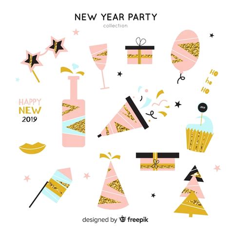 Free Vector | New year 2019 party elements set