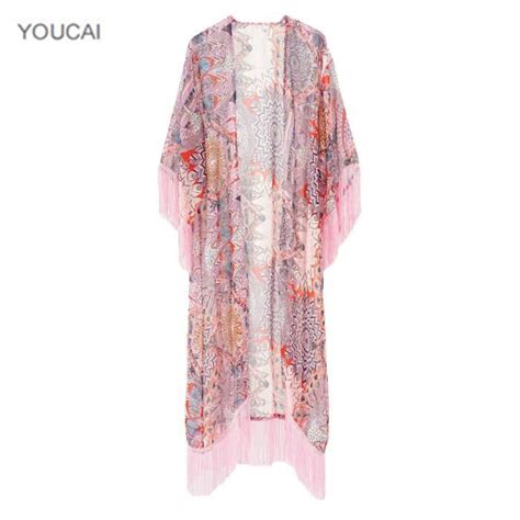 Femme Cardigan de Plage Imprimé Élégant Longue Bikini Cover Up Haut Plage Châle de Bain Outwear