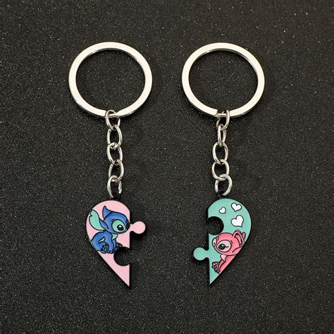 Disney Lilo Stitch Keychain Cute Cartoon Figure Stitch Angel Love Heart