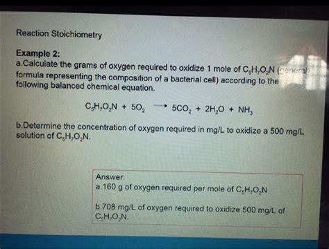 Solved Reaction Stoichiometry Example 2 A Calculate The