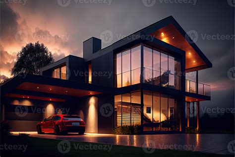 Evening View Of A Luxurious Modern House Generated Ai 22718381 Stock