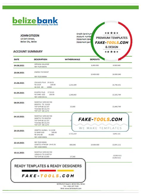 Belize Bank Statement Template In Word And Pdf Format Fake Tools