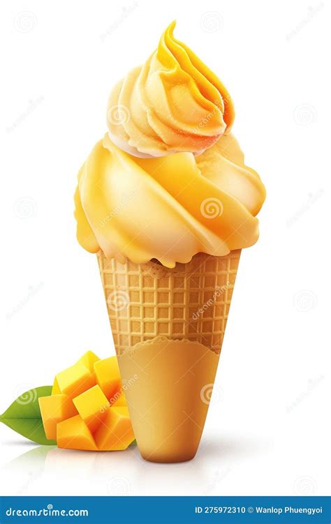 A Symphony Of Flavors Mango Ice Cream Cone Isolated On White