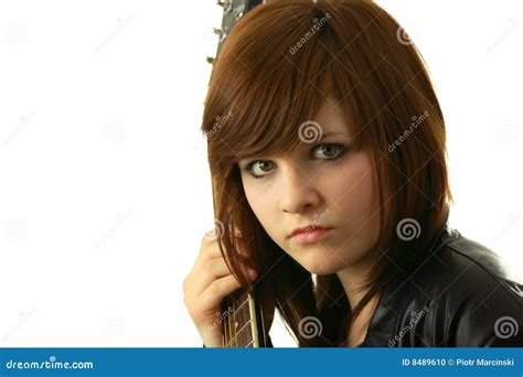 Rock girl with guitar stock photo. Image of cool, adult - 8489610