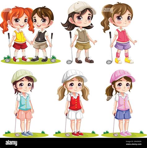 Vibrant And Lively Golfers Depicted In A Vector Cartoon Illustration