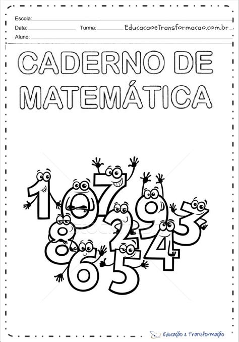 Capa De Caderno De Matemática Para Colorir - Capa de Caderno de Matemática para imprimir - Folha 01 – Educação e ...