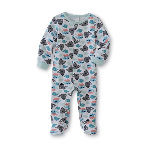 Little Wonders Newborn Boys Long Sleeve Footed Pajamas Pirate Whales