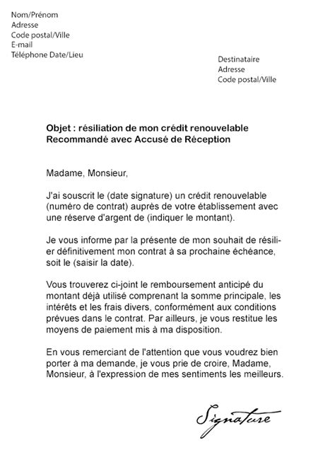 Lettre De R Siliation Cr Dit Renouvelable Mod Le De Lettre