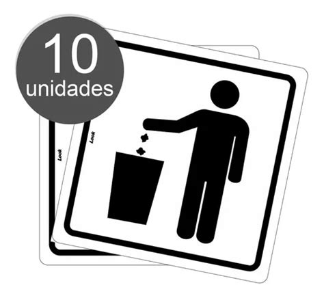 10 Placas Sinalização Aviso Lixeira Cesto Resíduos 15x15cm Frete Grátis