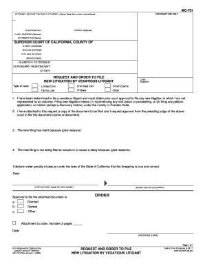 Fillable Online Mc Request And Order To File New Litigation By