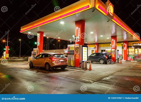 Petrol Gas Station with Night Lights Editorial Photography - Image of automobile, hose: 120415967