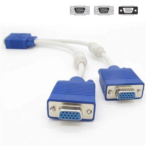 Vga 15 Pin Pc Svga Vga Male To Dual Female Vga Monitor Y Adapter Splitter Cable Connector