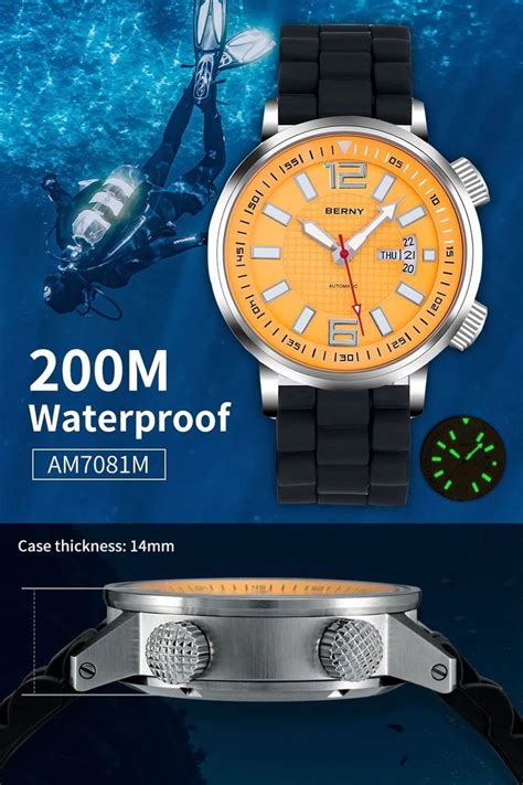 Atm Diver Automatic Mechanical Watch Sport Luminous Sapphire Swim Men