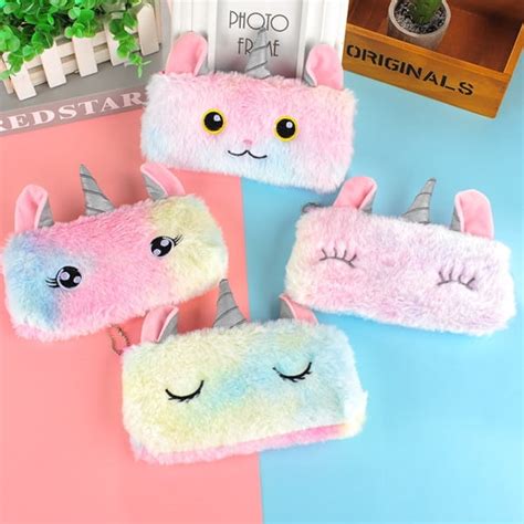 Pencil Pouch Cute Soft Fluffy Unicorn Canvas Storage Organizer Zipper