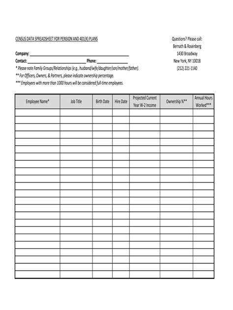 401k Census Template Complete With Ease Airslate Signnow