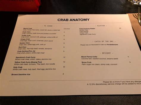 Menu At Crab Anatomy Restaurant London