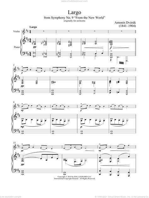 Largo From Symphony No 9 New World Sheet Music For Violin And Piano