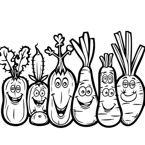 Funny Cartoon Vegetables Characters Group Coloring Page Vegetable Food Cartoon Png