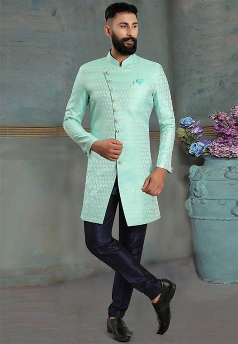 Aqua Jacquard Indo Western Sherwani 268281