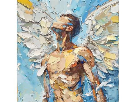 Angel Boy Original Painting Male Body Impasto Original Fine Art Gay Artwork Angel Wings Wall Art