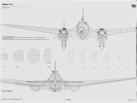 Asisbiz Artwork Line Drawing Or Blue Print Of A Heinkel He H Scale