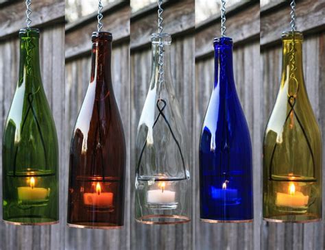 Hanging Lantern Wine Bottle Tea Light Votive Candle Etsy