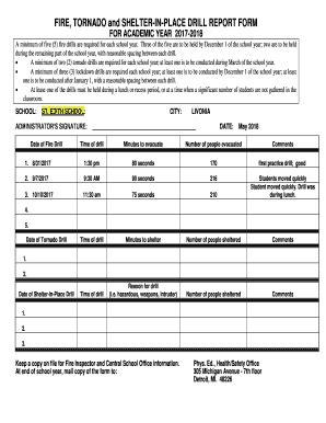 Fillable Online FIRE TORNADO And SHELTER IN PLACE DRILL REPORT FORM