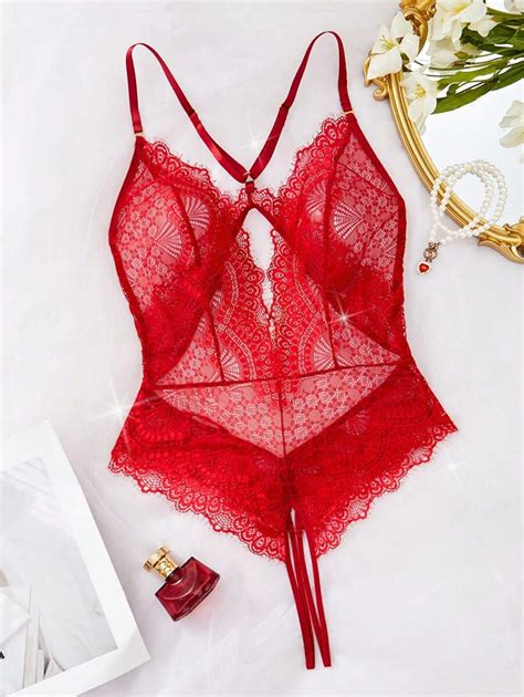 Lingerie sexy pour femmes body pièces en maille transparente avec dos nu dentelle croisée