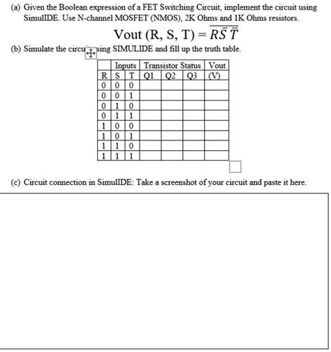 SOLVED: Given the Boolean expression of a FET Switching Circuit, implement the circuit using ...