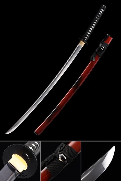 Katana Negra Y Roja Espada Samurai Japonesa Hecha A Mano Con Vaina