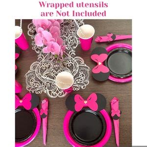 Minnie Mouse Hot Pink Fuchsia Birthday Table Set Plates Cups Straws Minnie Birthday Party