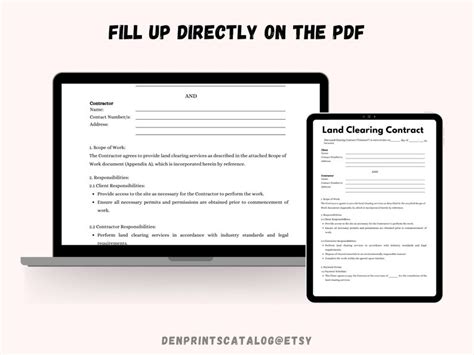 Fillable Pdf Land Clearing Contract Template Editable In Canva Professional Agreement Printable