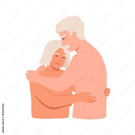 Naked Love Couple Of Aged Man And Woman Hugging Romantic Sexual