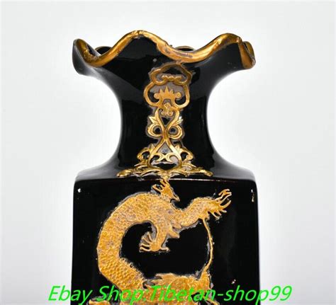 10 4 Song Dynasty Ru Kiln Black Glaze Porcelain Gilt Dragon Loong