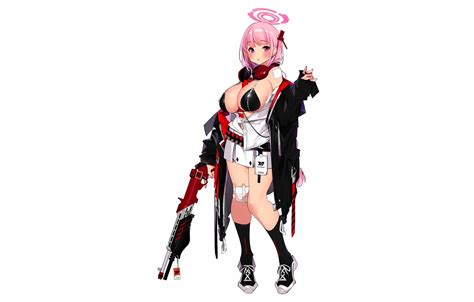 Wallpaper Girl Gun Sexy Lingerie Bra Cleavage Pink Hair Legs For