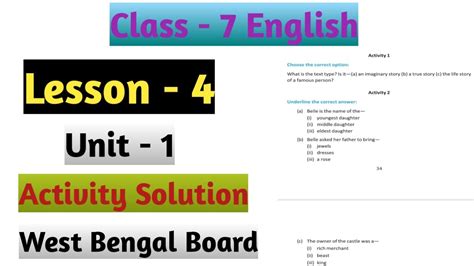 Class 7 English Lesson 4 The Beauty And The Beast Activity 1 To 4 YouTube