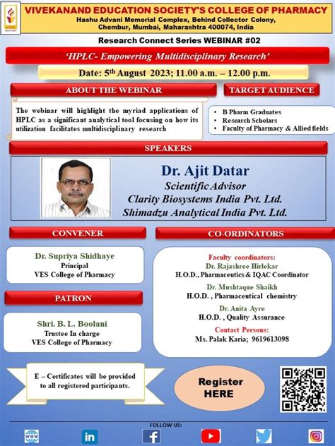 Vivekanand Education Society's College of Pharmacy (VESCOP) on LinkedIn