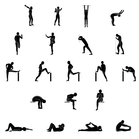 Stretching Exercise Icon Set To Stretch Arms Legs Back And Neck