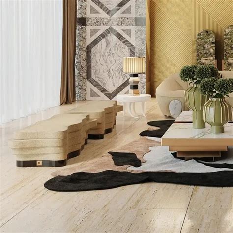The Moderns Banc Wave en velours nude Base en placage d ébène en
