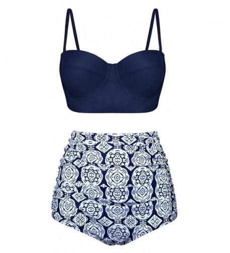 Two Pieces Swimsuits Womens High Waist Bikini Bathing Suit Ruffled Swimwear S Xxl Blue