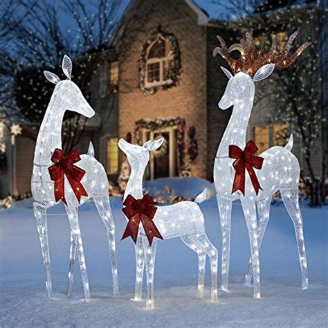 Set Of 3 Dazzling Twinkle White Red Reindeer Display Deer