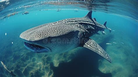 A Gigantic Great White Shark In Crystal Clear Water With Caustic