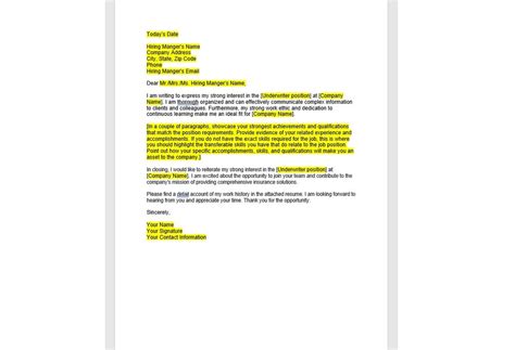 Underwriter Cover Letter Cover Letter Template Editable Cover Letter