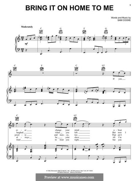 Bring It On Home To Me by S. Cooke - sheet music on MusicaNeo