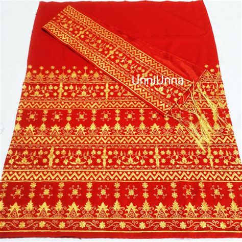 Jual Tapis Bordir 3 Tingkat Kain Merah Etnik Set Sarung Selendang